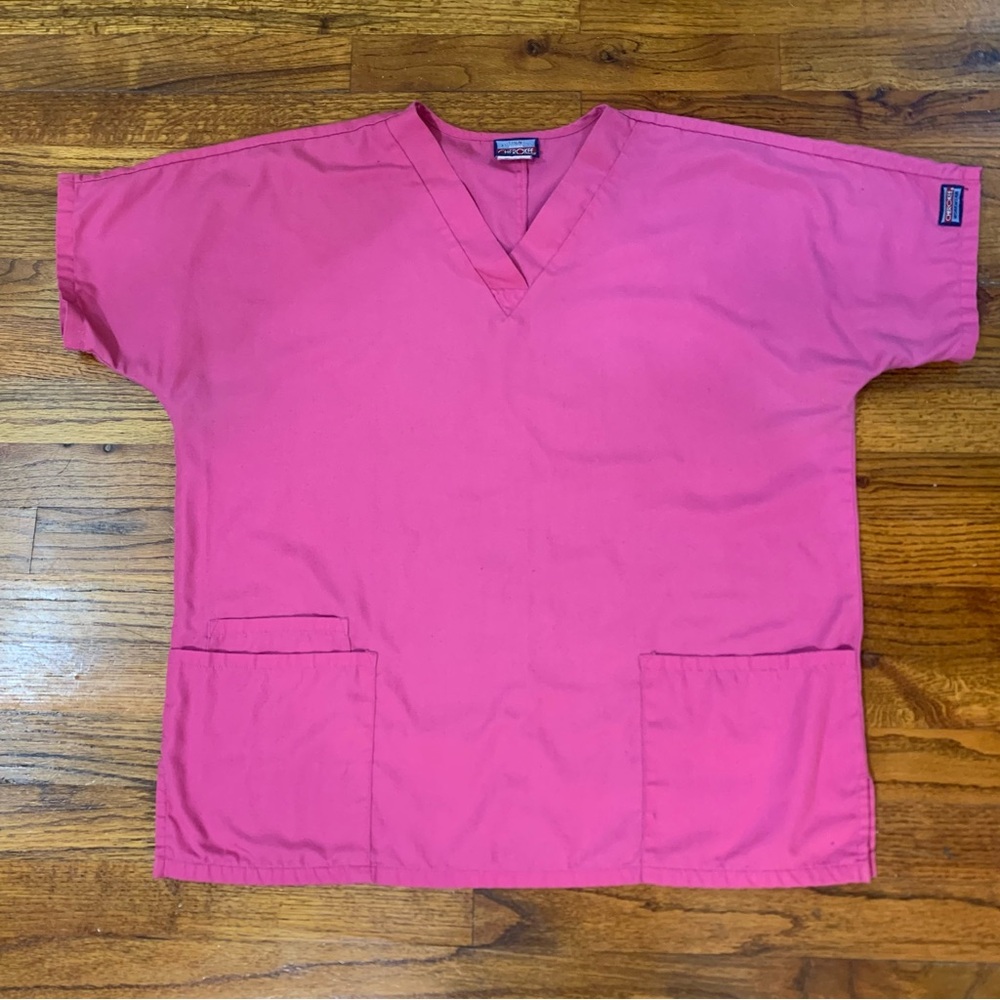 Cherokee Scrubs Workwear Bright Pink Scrubs Top Shirt Healthcare Medical Dental - Picture 2 of 13